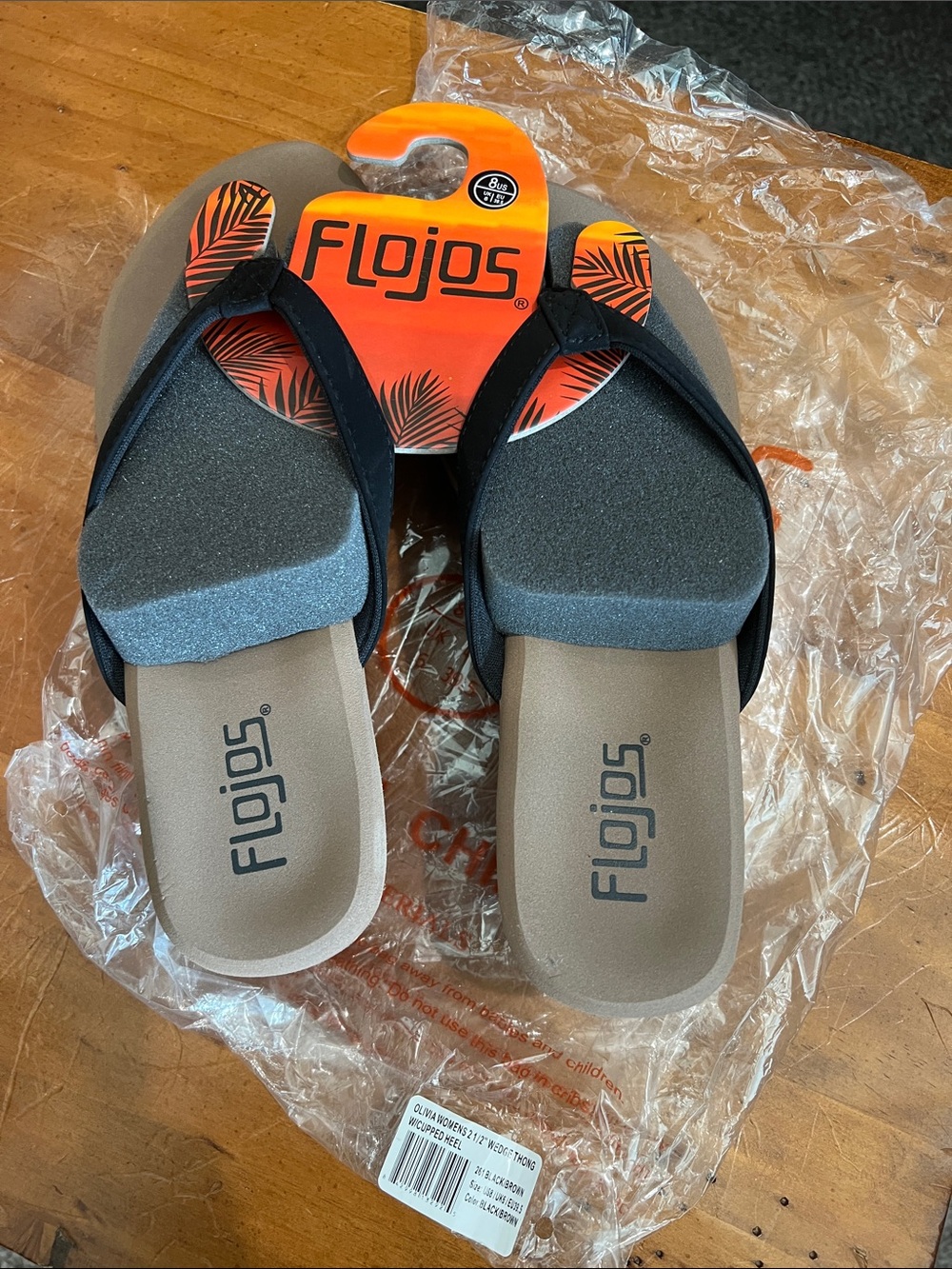 Flojos Olivia Black Brown Wedge Sandals
